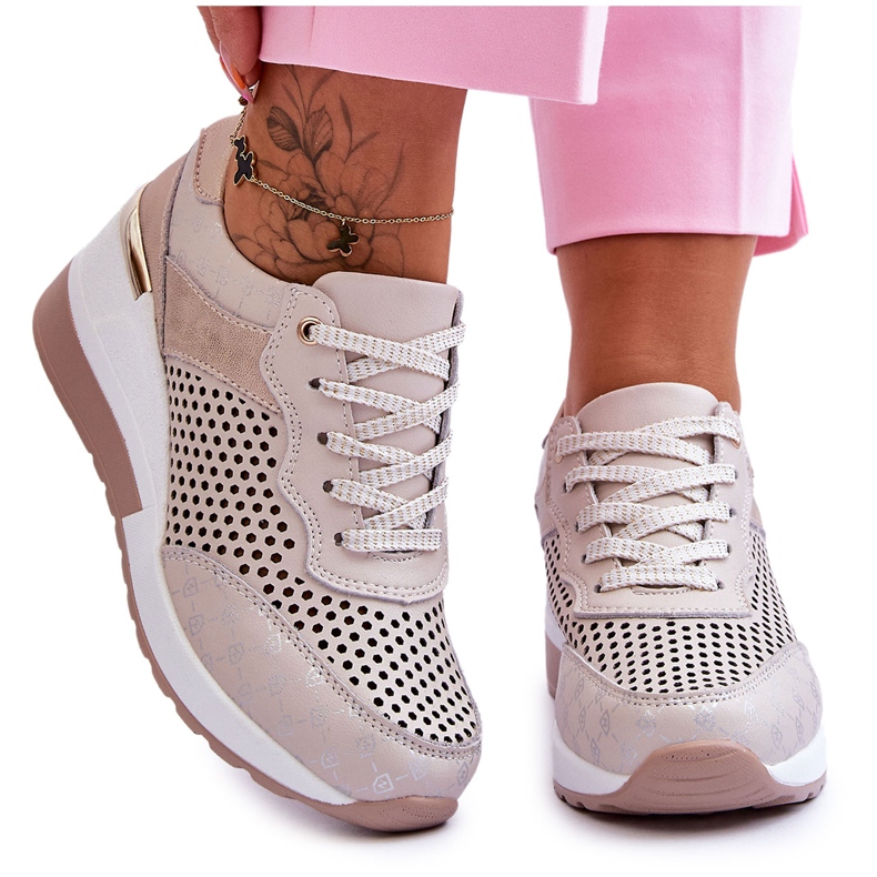 S.Barski Baskets Femme Cuir Ajouré Beige Clair Virginia