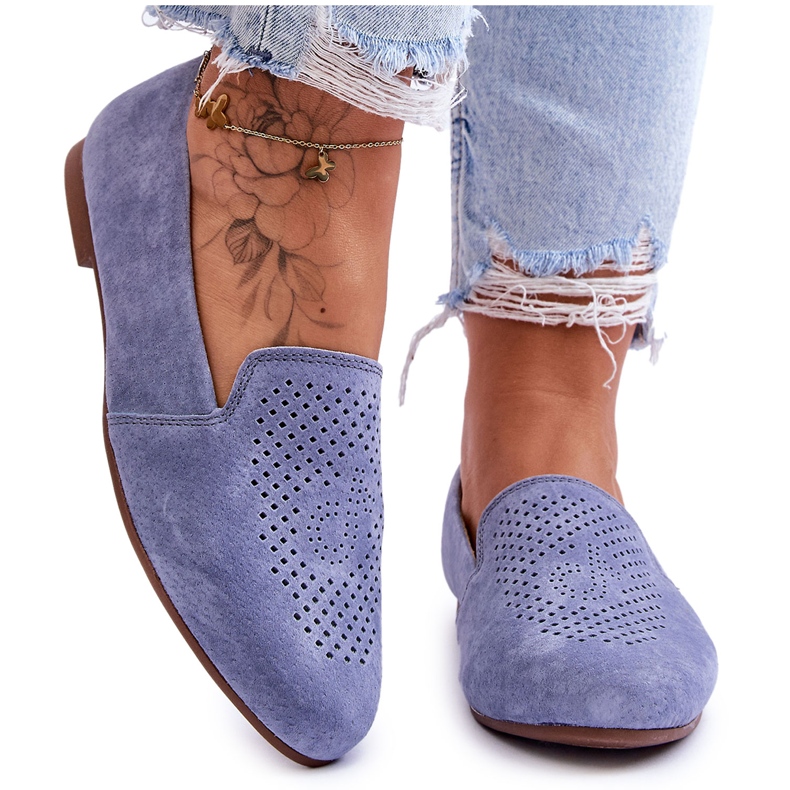 S.Barski Mocassins Giovana bleus confortables en daim