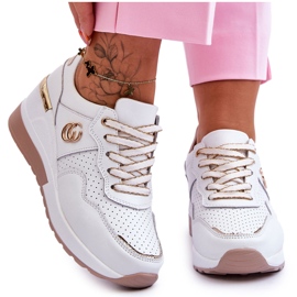 S.Barski Chaussures de sport compensées en cuir pour femme Blanc-Or Rebeca