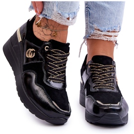 S.Barski Chaussures de Sport Compensées en Cuir pour Femme Noir Rebeca
