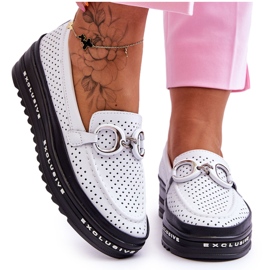 S.Barski Mocassins Classiques En Cuir Ajouré Avec Décoration Rendy Blanche S.Barski Mocassins Classiques En Cuir Ajouré Avec Décoration Rendy Blanche
