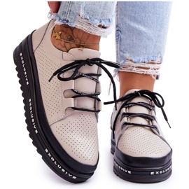 S.Barski Chaussures Sport Cuir Ajouré Beige Leonor S.Barski Chaussures Sport Cuir Ajouré Beige Leonor
