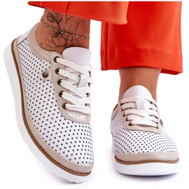 S.Barski Chaussures de sport à la mode en cuir ajouré blanc et or Cantare