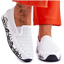S.Barski Baskets Slip-On Ajourées en Cuir Blanc Gedra