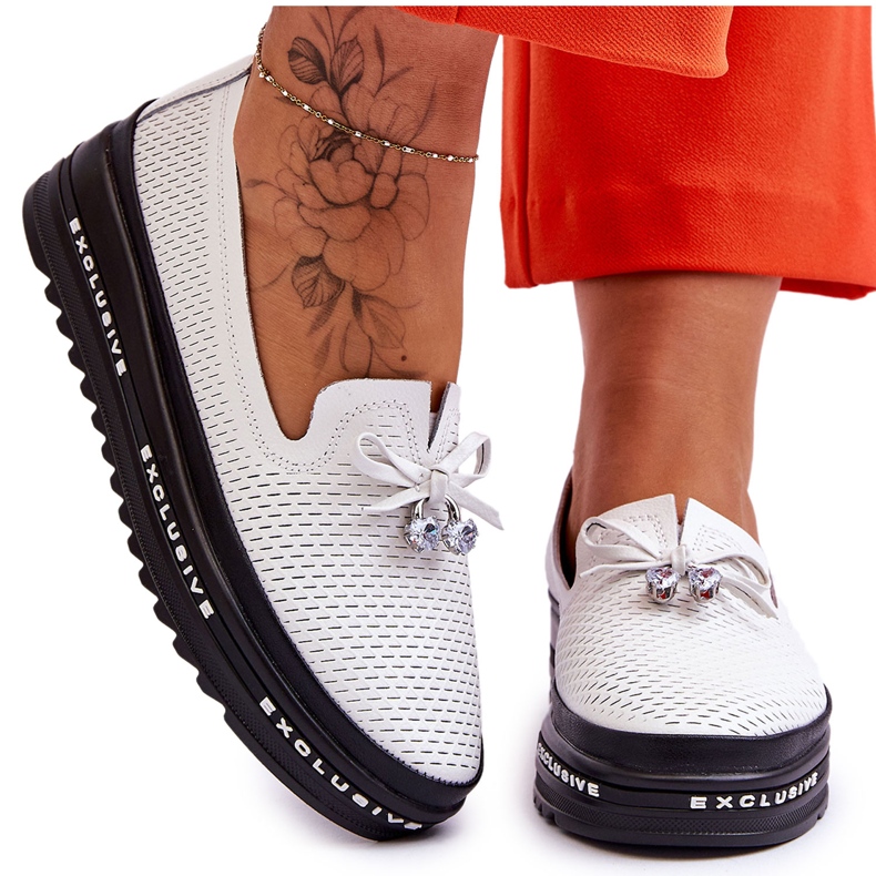 S.Barski Baskets en cuir à enfiler pour femmes Corbeau blanc blanche S.Barski Baskets en cuir à enfiler pour femmes Corbeau blanc blanche