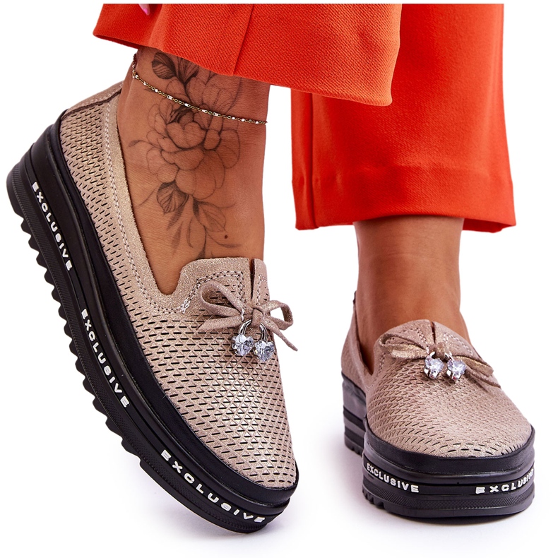 S.Barski Baskets en cuir à enfiler pour femmes Corbeau or brillant d'or