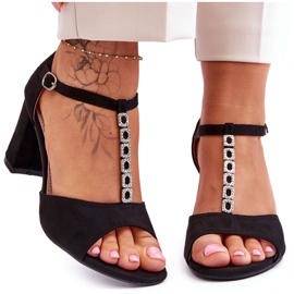 S.Barski Sandales à talon en daim pour femmes Noir Florines