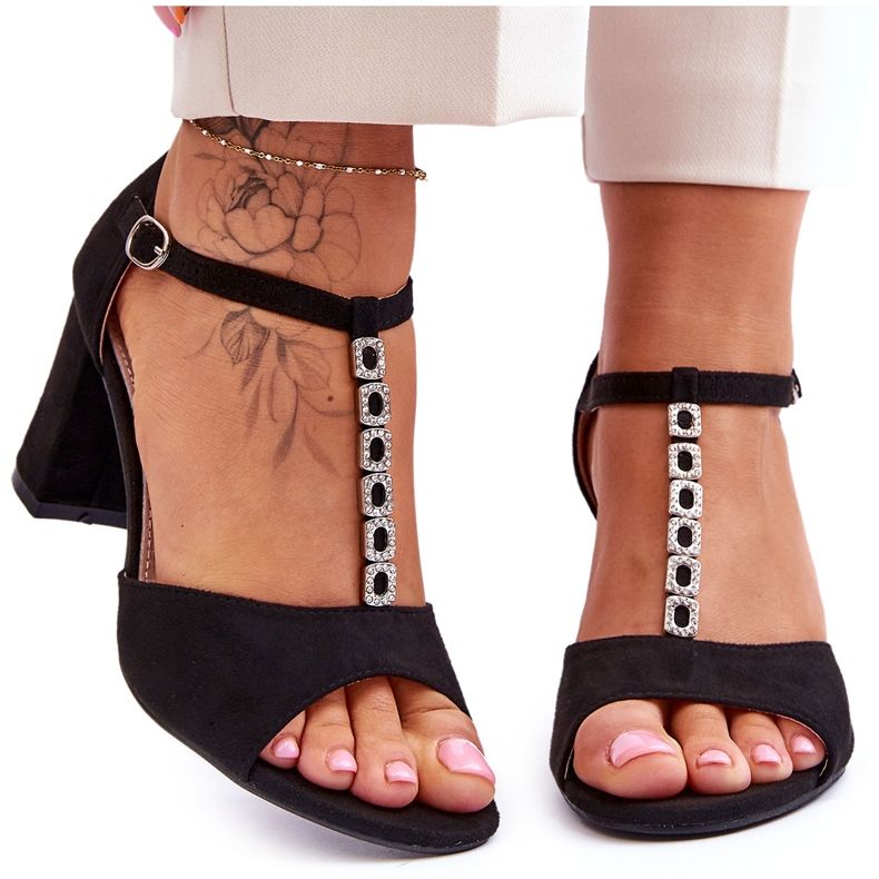 S.Barski Sandales à talon en daim pour femmes Noir Florines le noir