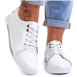 S.Barski Baskets Femme Cuir Ajouré Blanc Ferone