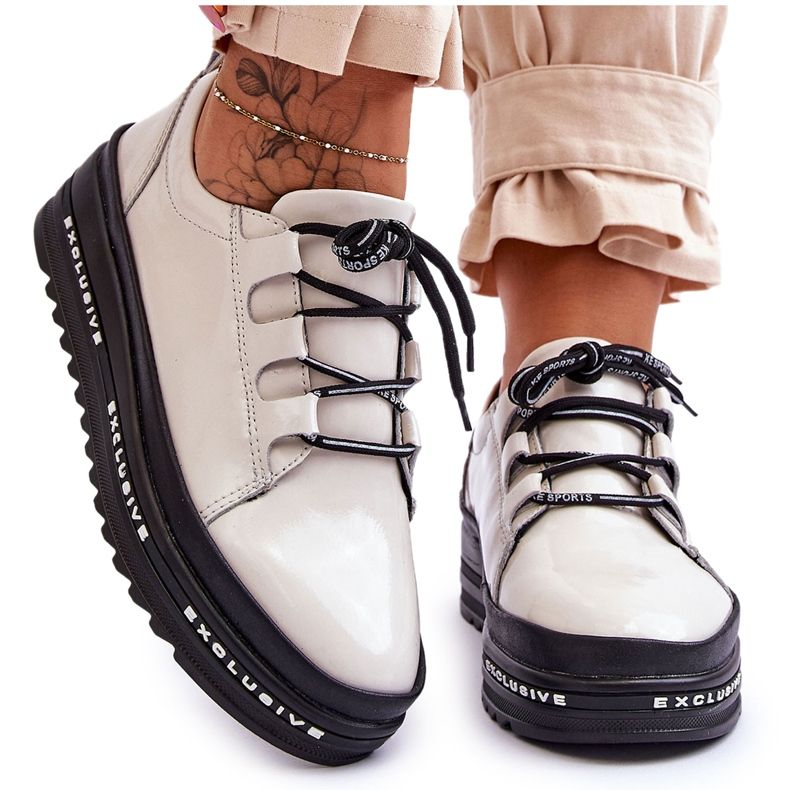 S.Barski Chaussures de sport Chantal Beige Laquées