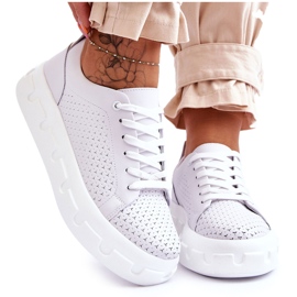 S.Barski Chaussures De Sport En Cuir Sur Une Plateforme Chunky Blanc Montigo