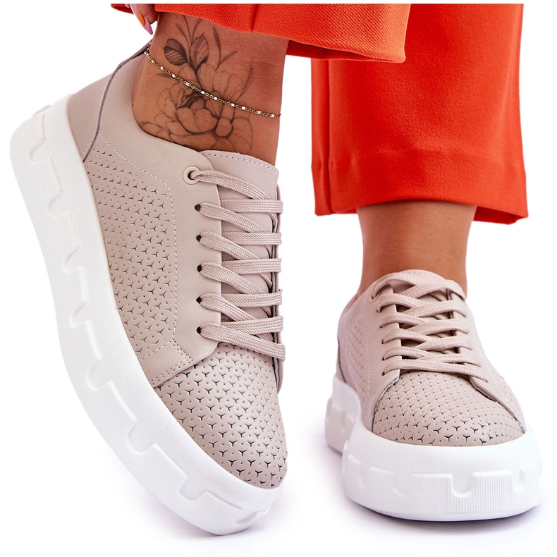 S.Barski Chaussures De Sport En Cuir Sur Plateforme Chunky Beige Montigo