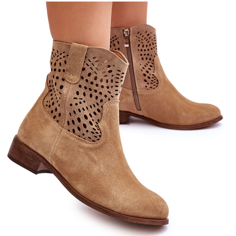 Lewski Shoes Bottes Femme Daim Ajourées Leski Shoes 3301 Beige
