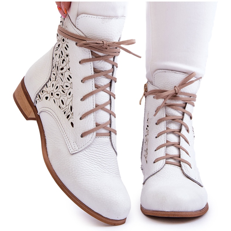 Lewski Shoes Bottes zippées en cuir pour femmes Left Shoes 3186 White Peas blanche