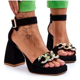 Lewski Shoes Sandales en daim pour femmes à talons massifs Leski Shoes 3207 Noir