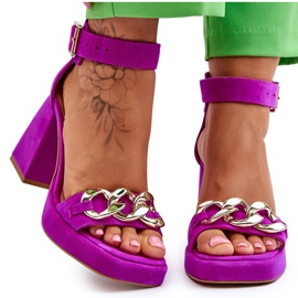 Lewski Shoes Sandales en daim pour femmes à talons massifs Leski Shoes 3207 Fuchsia rose