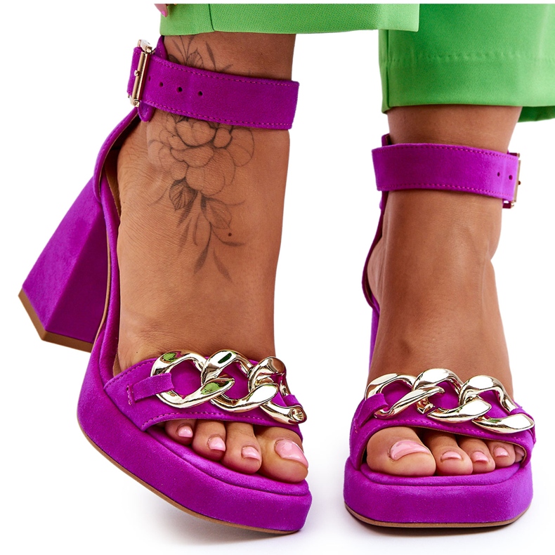 Lewski Shoes Sandales en daim pour femmes à talons massifs Leski Shoes 3207 Fuchsia rose