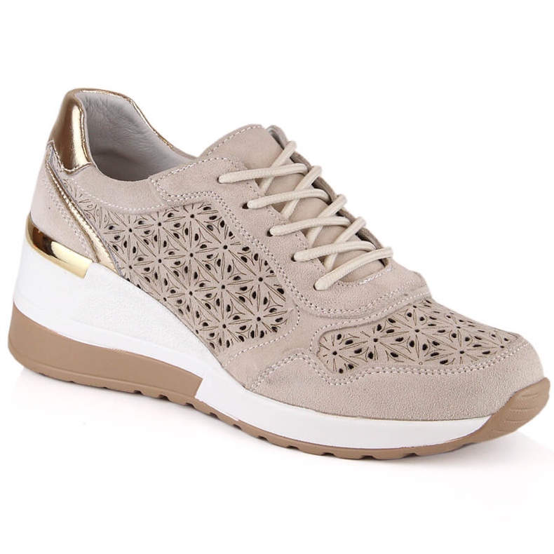 Chaussures femme en cuir suédé sur semelle compensée ajourée beige Filippo DP4669