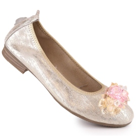 Ballerines femme en cuir à talons bas et cristaux dorés Filippo DP4527 d'or