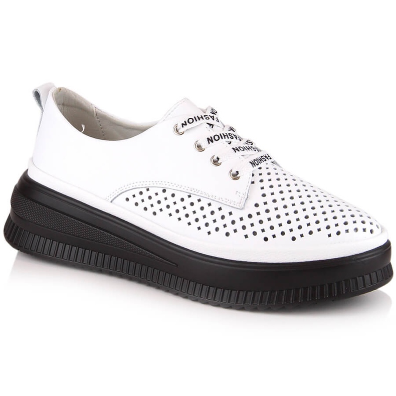 Chaussures femme confortables en cuir ajouré blanc Artiker 52C1992 blanche