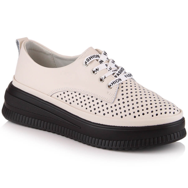 Potocki Chaussures confortables en cuir beige ajouré pour femmes Artiker 52C1990
