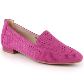 Mocassins femme en daim ajouré fushia Jezzi ASA151-18 rose
