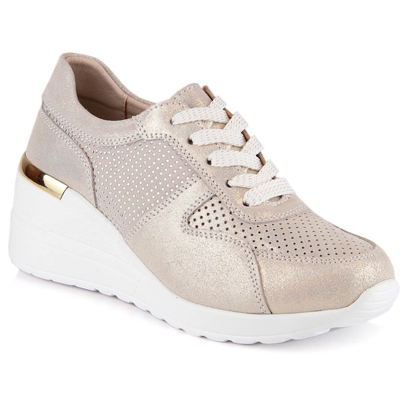 Chaussures compensées confortables en cuir or S.Barski LR29525 d'or