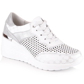 Chaussures compensées ajourées confortables en cuir blanc S.Barski LR29587 blanche