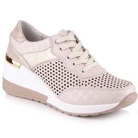 Chaussures compensées ajourées confortables en cuir beige S.Barski LR29587