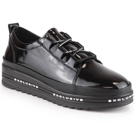 Chaussures compensées confortables en cuir laqué noir S.Barski LR29592 le noir
