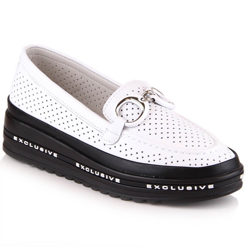 Slip-on ajourées confortables en cuir blanc S.Barski LR27750 blanche
