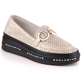 Slip-on ajourées confortables en cuir or S.Barski LR27750 d'or