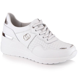 Chaussures compensées confortables en cuir pour femme blanches S.Barski LR29169