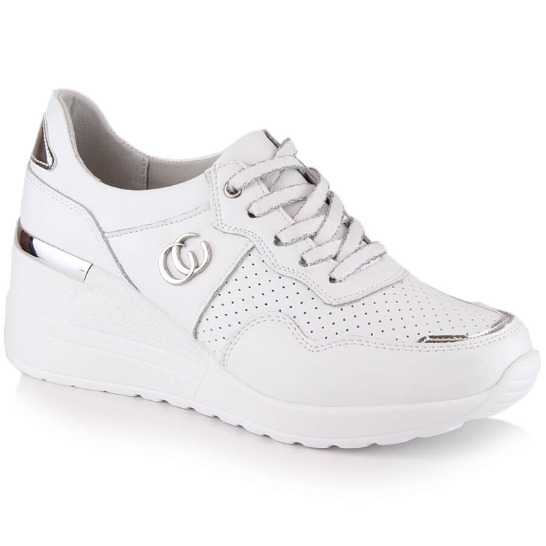 Chaussures compensées confortables en cuir pour femme blanches S.Barski LR29169