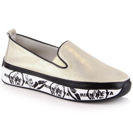 S.Barski LR29050 chaussures à enfiler confortables en cuir pour femmes doré