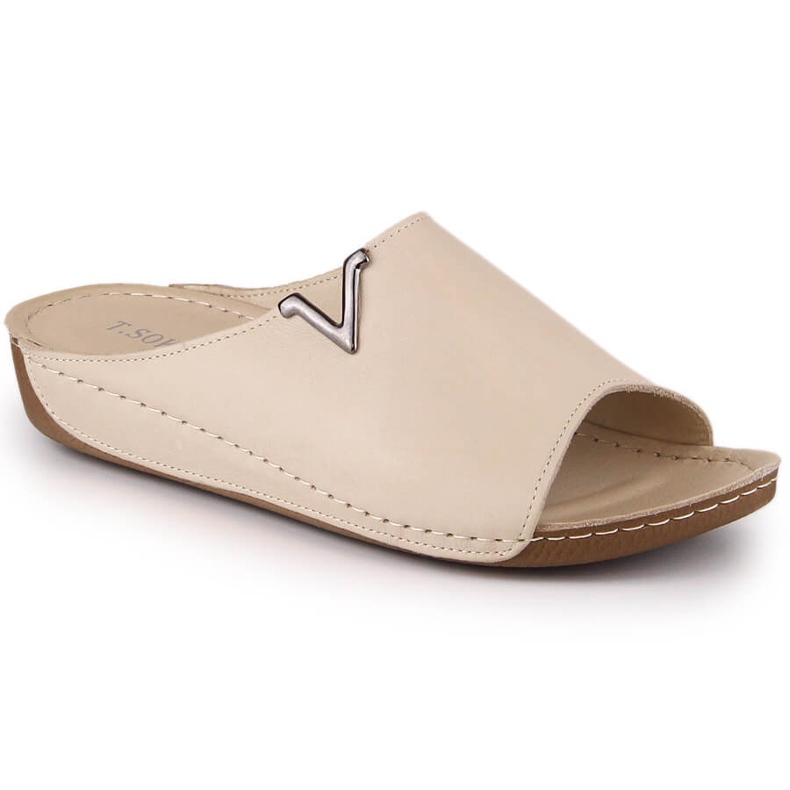 Chaussons compensés femme cuir beige T.Sokolski L22-301