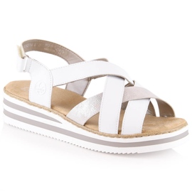 Sandales compensées confortables pour femmes en cuir blanc Rieker V0279-80 blanche