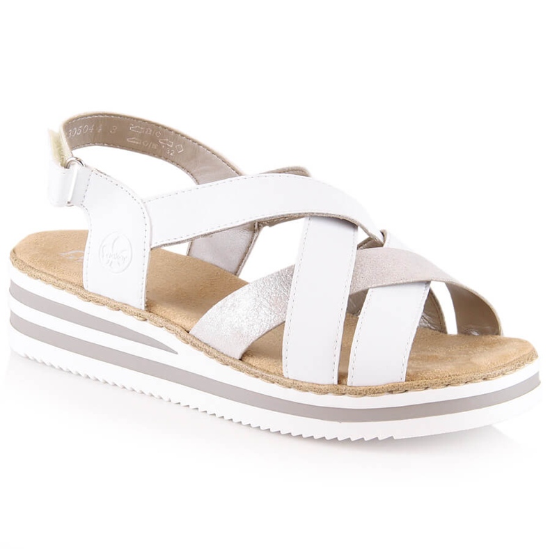 Sandales compensées confortables pour femmes en cuir blanc Rieker V0279-80 blanche