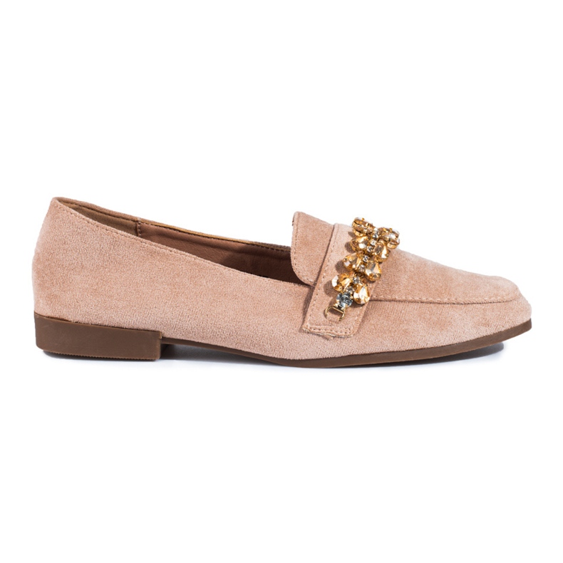 Mocassins en daim pour femmes avec cristaux Shelovet beige