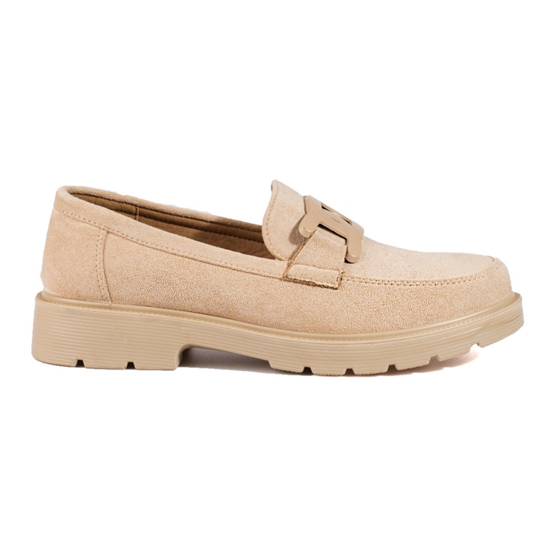 Mocassins femme en daim beige avec chaîne Shelovet