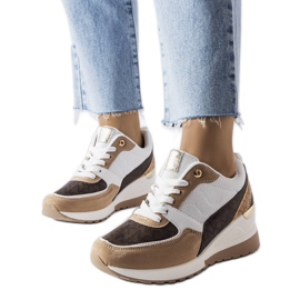 Baskets compensées blanches et marron Fongemie