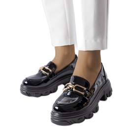 Chaussures en cuir verni noir Lemaitre le noir