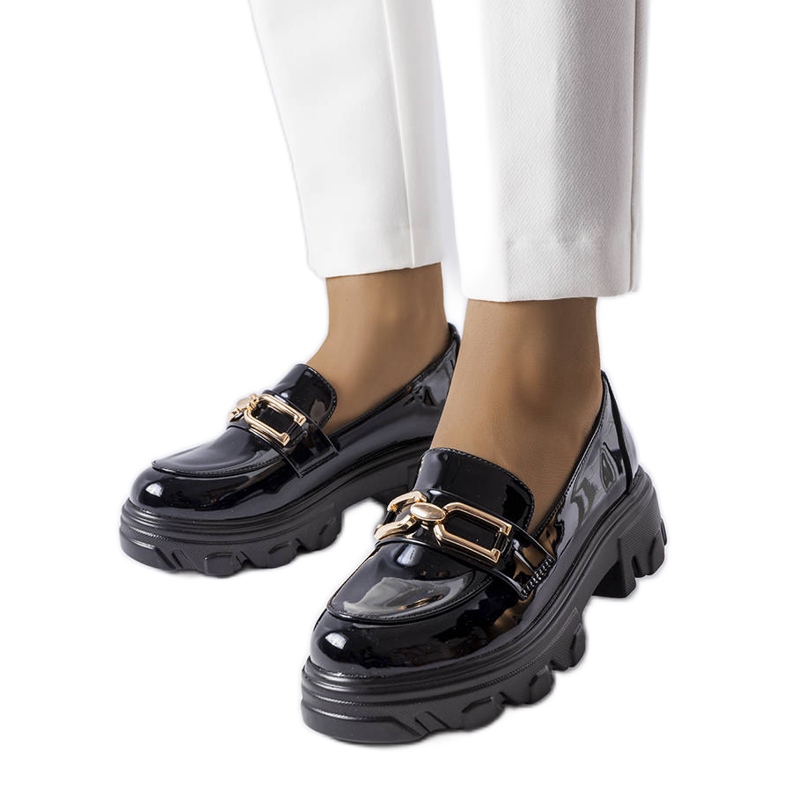 Chaussures en cuir verni noir Lemaitre le noir