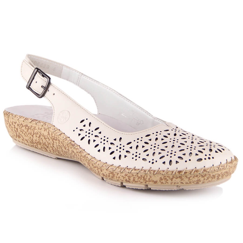 Sandales ajourées confortables en cuir beige Rieker 44861-60