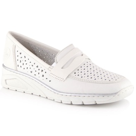 Chaussures compensées ajourées en cuir pour femmes Rieker N3356-80 blanche
