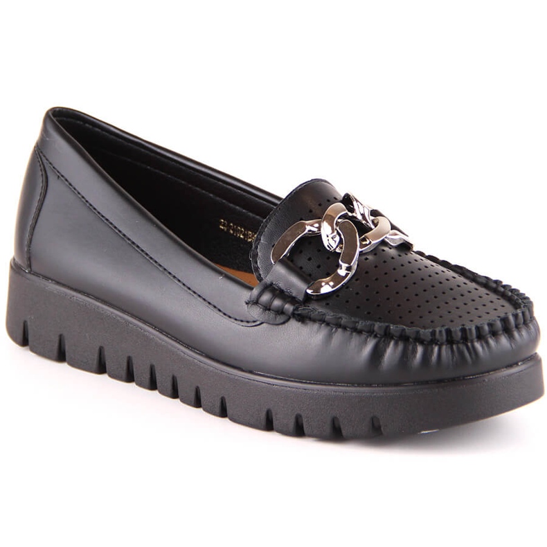 Mocassins noirs pour femmes sur la plate-forme avec une chaîne Potocki YQ21021 le noir Mocassins noirs pour femmes sur la plate-forme avec une chaîne Potocki YQ21021 le noir