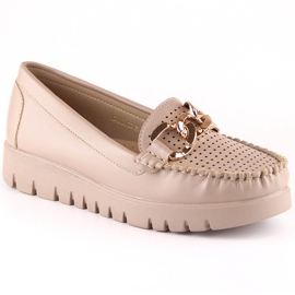 Mocassins beiges pour femmes sur la plate-forme avec une chaîne Potocki YQ21021 Mocassins beiges pour femmes sur la plate-forme avec une chaîne Potocki YQ21021