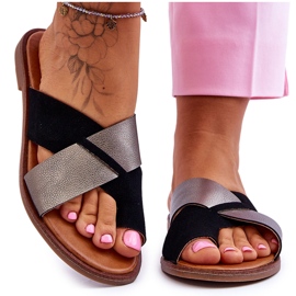 Chaussons Classiques Femme Cuir Noir Platine Nancy