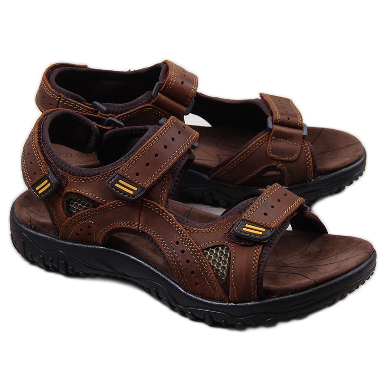McKeylor 8654 sandales pour hommes en cuir marron avec velcro brun