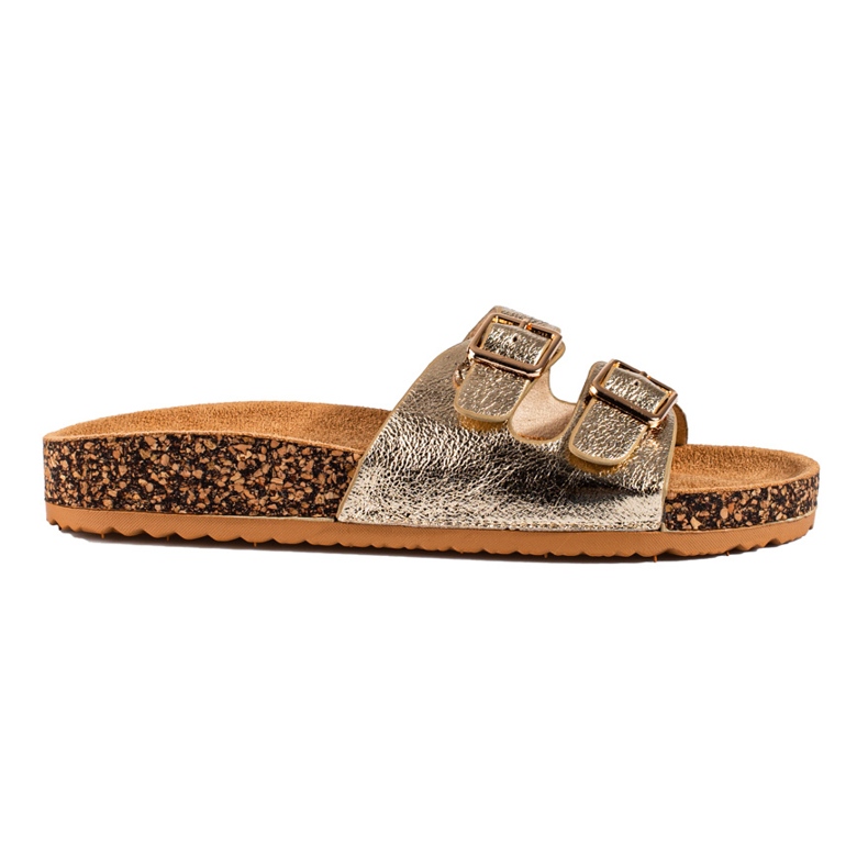 Claquettes femme dorées à boucle Shelovet d'or